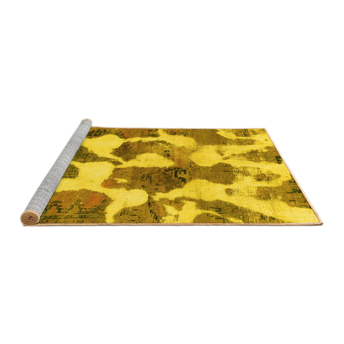 Sideview of Machine Washable Oriental Yellow Modern Rug, wshabs1013yw