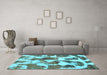 Machine Washable Oriental Light Blue Modern Rug in a Living Room, wshabs1013lblu