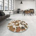 Round Machine Washable Abstract Light Brown Rug in a Office, wshabs1013