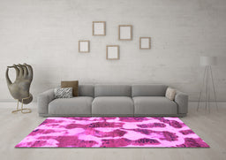 Machine Washable Oriental Pink Modern Rug in a Living Room, wshabs1013pnk
