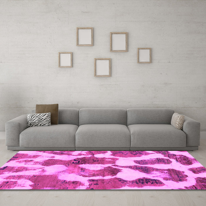 Machine Washable Oriental Pink Modern Rug in a Living Room, wshabs1013pnk