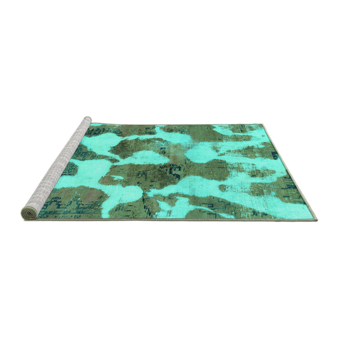 Sideview of Machine Washable Oriental Turquoise Modern Area Rugs, wshabs1013turq