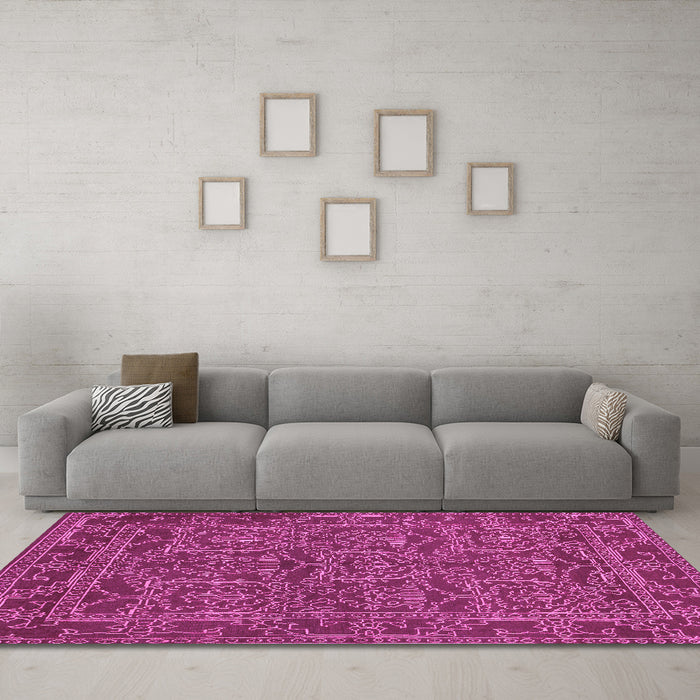 Machine Washable Oriental Pink Modern Rug in a Living Room, wshabs1014pnk