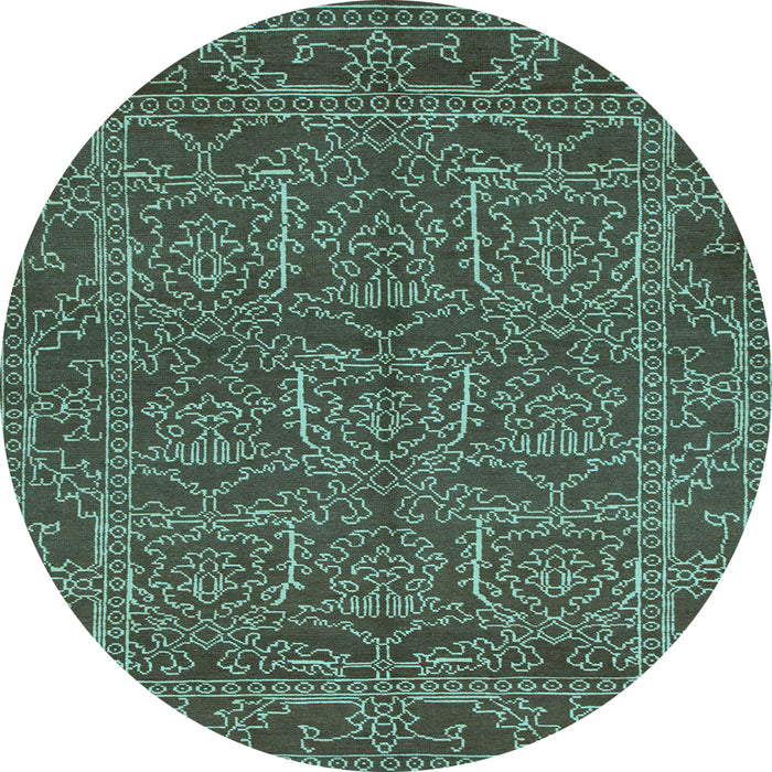 Round Machine Washable Oriental Light Blue Modern Rug, wshabs1014lblu