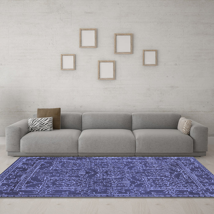 Machine Washable Oriental Blue Modern Rug in a Living Room, wshabs1014blu