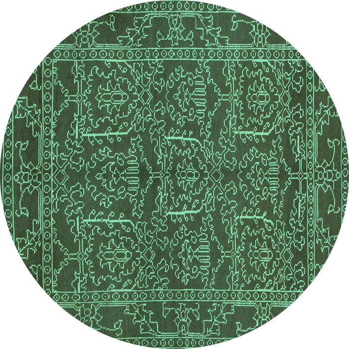 Round Machine Washable Oriental Turquoise Modern Area Rugs, wshabs1014turq
