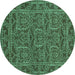 Round Machine Washable Oriental Turquoise Modern Area Rugs, wshabs1014turq