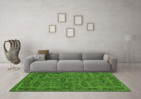 Machine Washable Oriental Green Modern Rug, wshabs1014grn