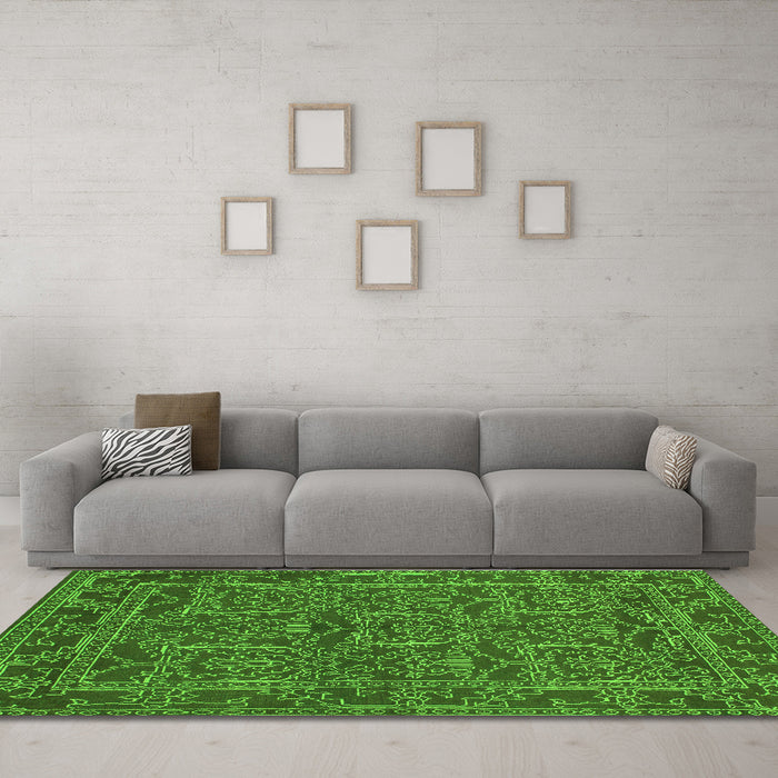Machine Washable Oriental Green Modern Area Rugs in a Living Room,, wshabs1014grn