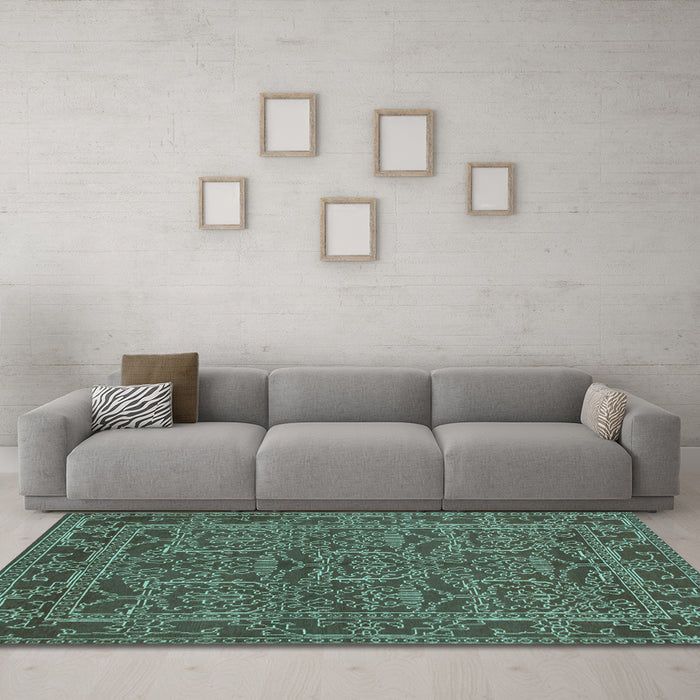 Machine Washable Oriental Light Blue Modern Rug in a Living Room, wshabs1014lblu