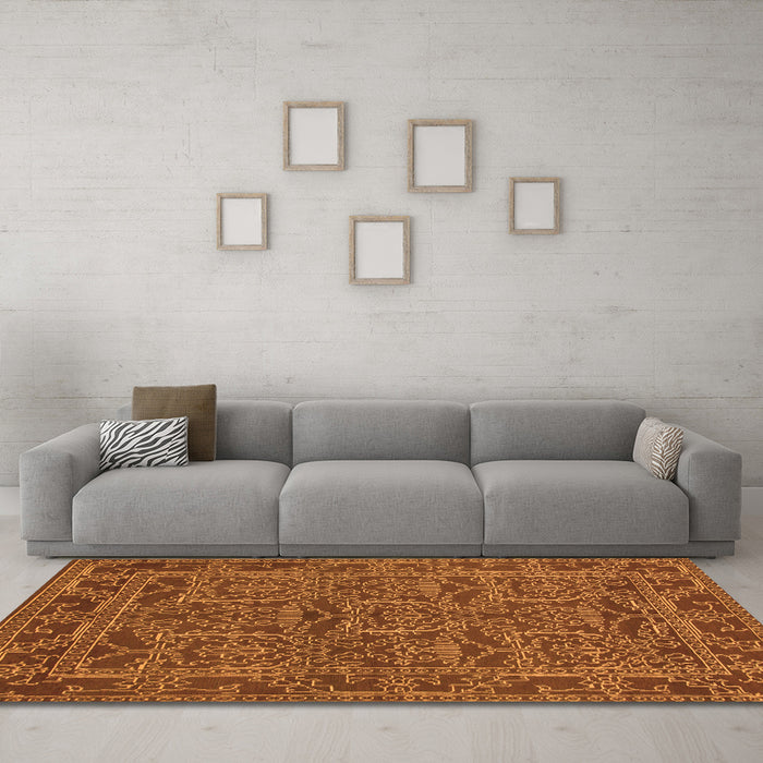 Machine Washable Oriental Orange Modern Area Rugs in a Living Room, wshabs1014org