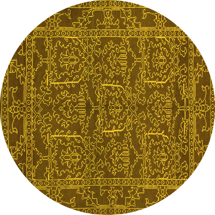 Round Machine Washable Oriental Yellow Modern Rug, wshabs1014yw