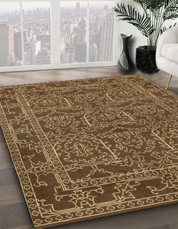 Machine Washable Abstract Dark Bronze Brown Rug in a Family Room, wshabs1014