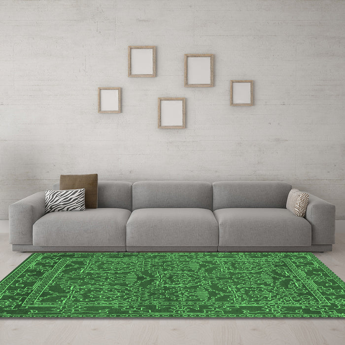 Machine Washable Oriental Emerald Green Modern Area Rugs in a Living Room,, wshabs1014emgrn