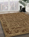 Abstract Dark Bronze Brown Oriental Rug in Family Room, abs1014