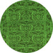 Round Machine Washable Oriental Green Modern Area Rugs, wshabs1014grn