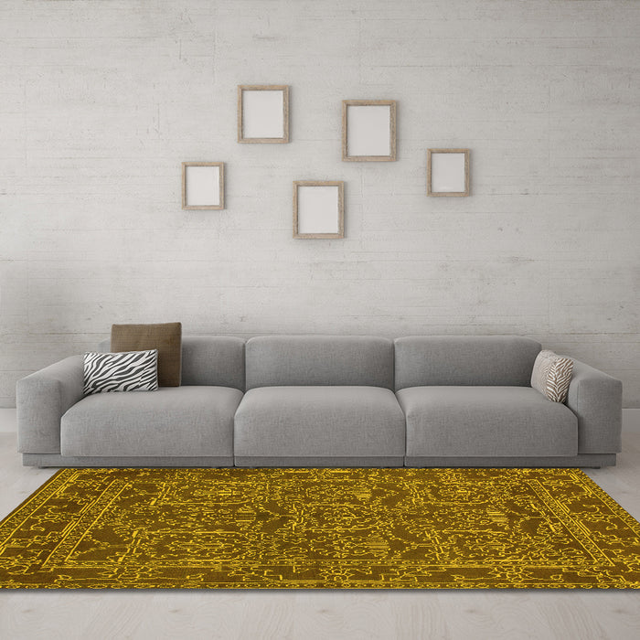 Machine Washable Oriental Yellow Modern Rug in a Living Room, wshabs1014yw