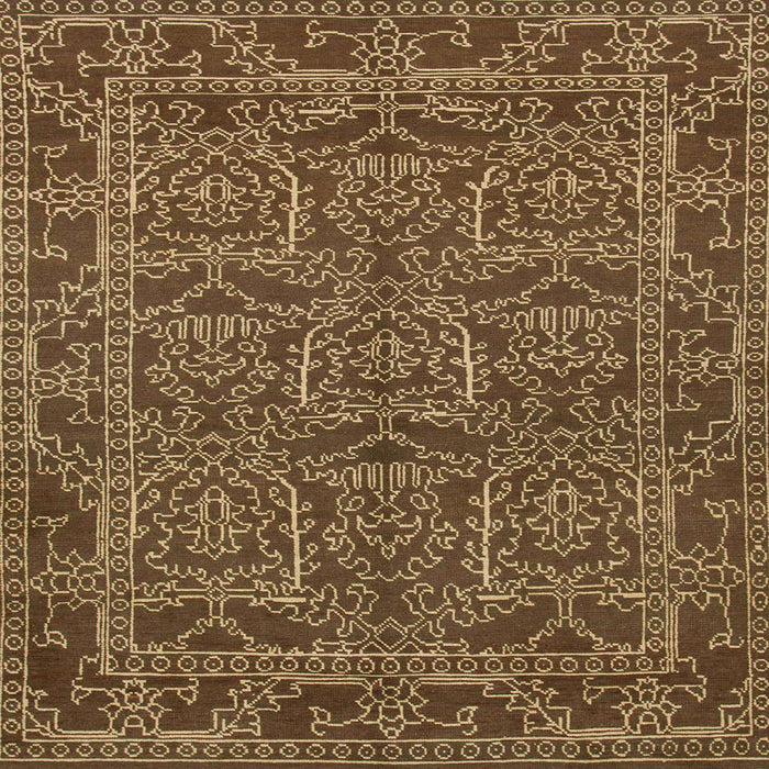 Round Abstract Dark Bronze Brown Oriental Rug, abs1014