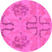 Round Machine Washable Oriental Pink Modern Rug, wshabs1015pnk