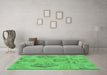 Machine Washable Oriental Emerald Green Modern Area Rugs in a Living Room,, wshabs1015emgrn