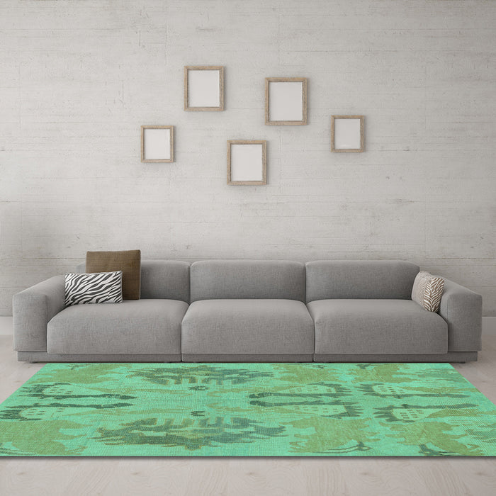 Machine Washable Oriental Turquoise Modern Area Rugs in a Living Room,, wshabs1015turq