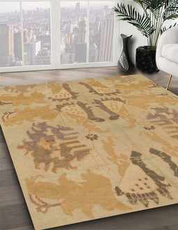 Abstract Cinnamon Brown Oriental Rug in Family Room, abs1015