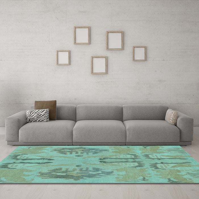 Machine Washable Oriental Light Blue Modern Rug in a Living Room, wshabs1015lblu
