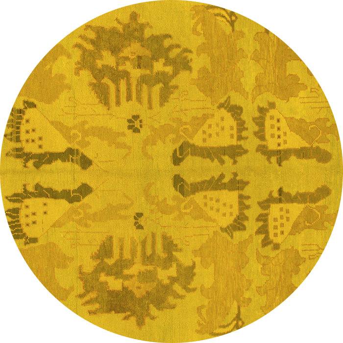 Round Machine Washable Oriental Yellow Modern Rug, wshabs1015yw