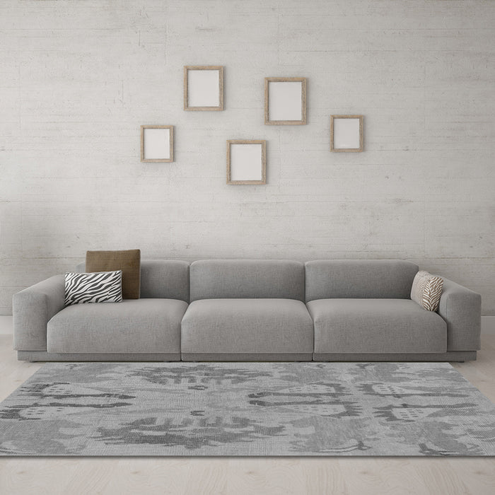 Machine Washable Oriental Gray Modern Rug in a Living Room,, wshabs1015gry