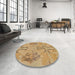 Round Machine Washable Abstract Cinnamon Brown Rug in a Office, wshabs1015