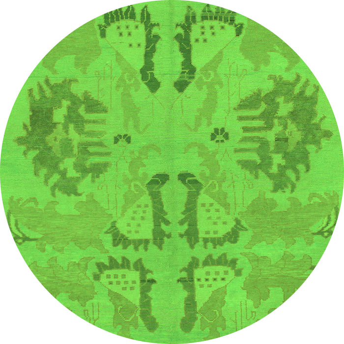Round Machine Washable Oriental Green Modern Area Rugs, wshabs1015grn