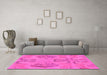Machine Washable Oriental Pink Modern Rug in a Living Room, wshabs1015pnk