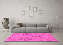 Machine Washable Oriental Pink Modern Rug in a Living Room, wshabs1015pnk