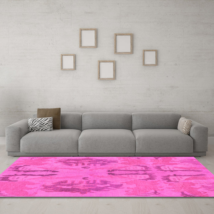 Machine Washable Oriental Pink Modern Rug in a Living Room, wshabs1015pnk