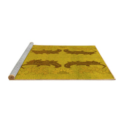 Sideview of Machine Washable Oriental Yellow Modern Rug, wshabs1016yw