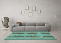 Machine Washable Oriental Light Blue Modern Rug, wshabs1016lblu