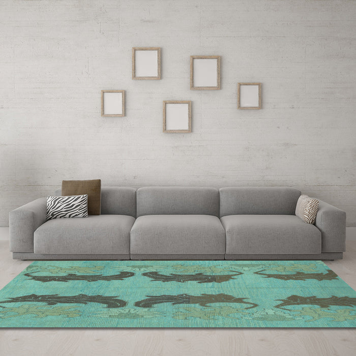 Machine Washable Oriental Light Blue Modern Rug in a Living Room, wshabs1016lblu