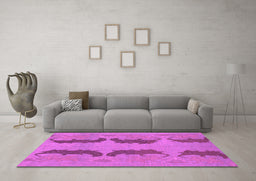 Machine Washable Oriental Purple Modern Area Rugs in a Living Room, wshabs1016pur