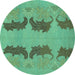 Round Oriental Turquoise Modern Rug, abs1016turq