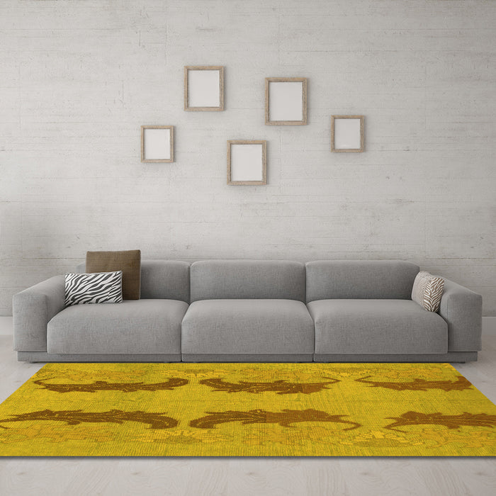 Machine Washable Oriental Yellow Modern Rug in a Living Room, wshabs1016yw