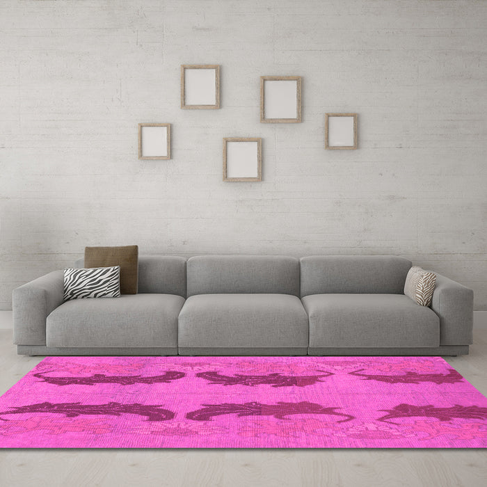 Machine Washable Oriental Pink Modern Rug in a Living Room, wshabs1016pnk