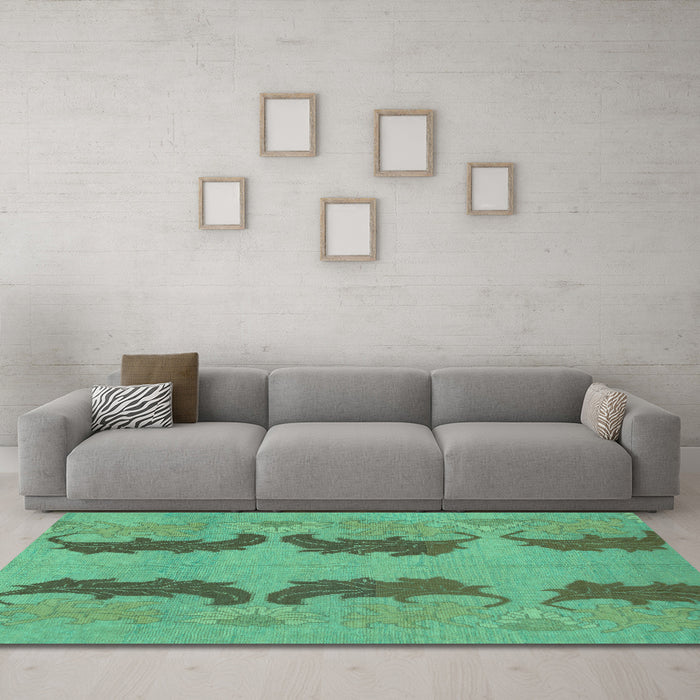 Machine Washable Oriental Turquoise Modern Area Rugs in a Living Room,, wshabs1016turq