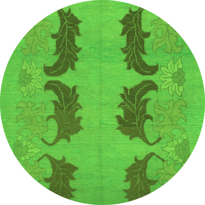 Round Machine Washable Oriental Green Modern Area Rugs, wshabs1016grn