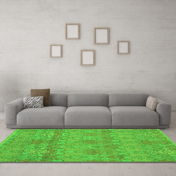 Machine Washable Abstract Green Modern Area Rugs in a Living Room,, wshabs1017grn