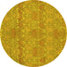 Round Abstract Yellow Modern Rug, abs1017yw