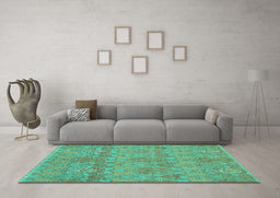 Machine Washable Abstract Turquoise Modern Area Rugs in a Living Room,, wshabs1017turq