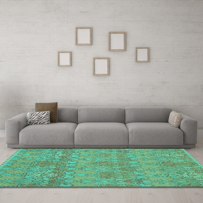Machine Washable Abstract Turquoise Modern Area Rugs in a Living Room,, wshabs1017turq