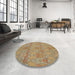 Round Machine Washable Abstract Light Brown Rug in a Office, wshabs1017