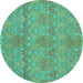 Round Abstract Turquoise Modern Rug, abs1017turq