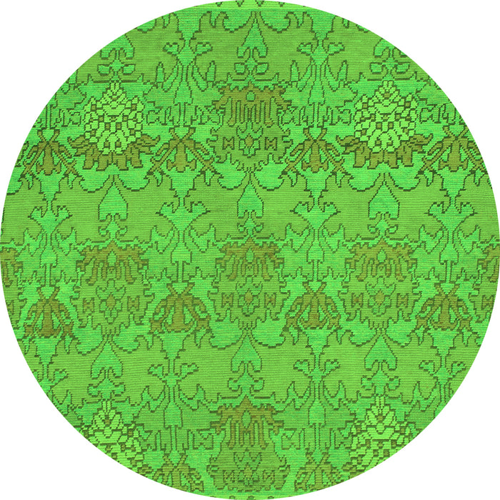 Round Machine Washable Abstract Green Modern Area Rugs, wshabs1017grn